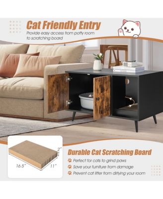 Cat Litter Box Enclosure w/ Cat Litter Catch Indoor Cat Cabinet for Living Room