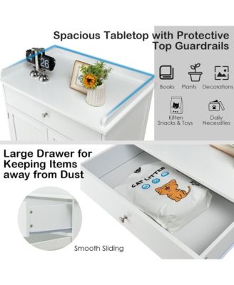 Wooden Cat Litter Box Enclosure w/ Drawer Side Table Furniture