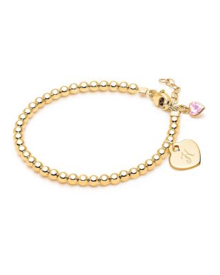 Tiny Blessings 14K Gold 3mm Beads and Engraved Initial Bracelet - 14k gold - h