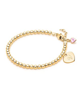 Tiny Blessings 14K Gold 3mm Beads and Engraved Initial Bracelet - 14k gold - v 619$