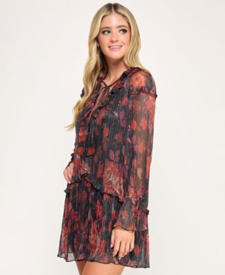 Juniors' Ruffle Long Sleeve Dress