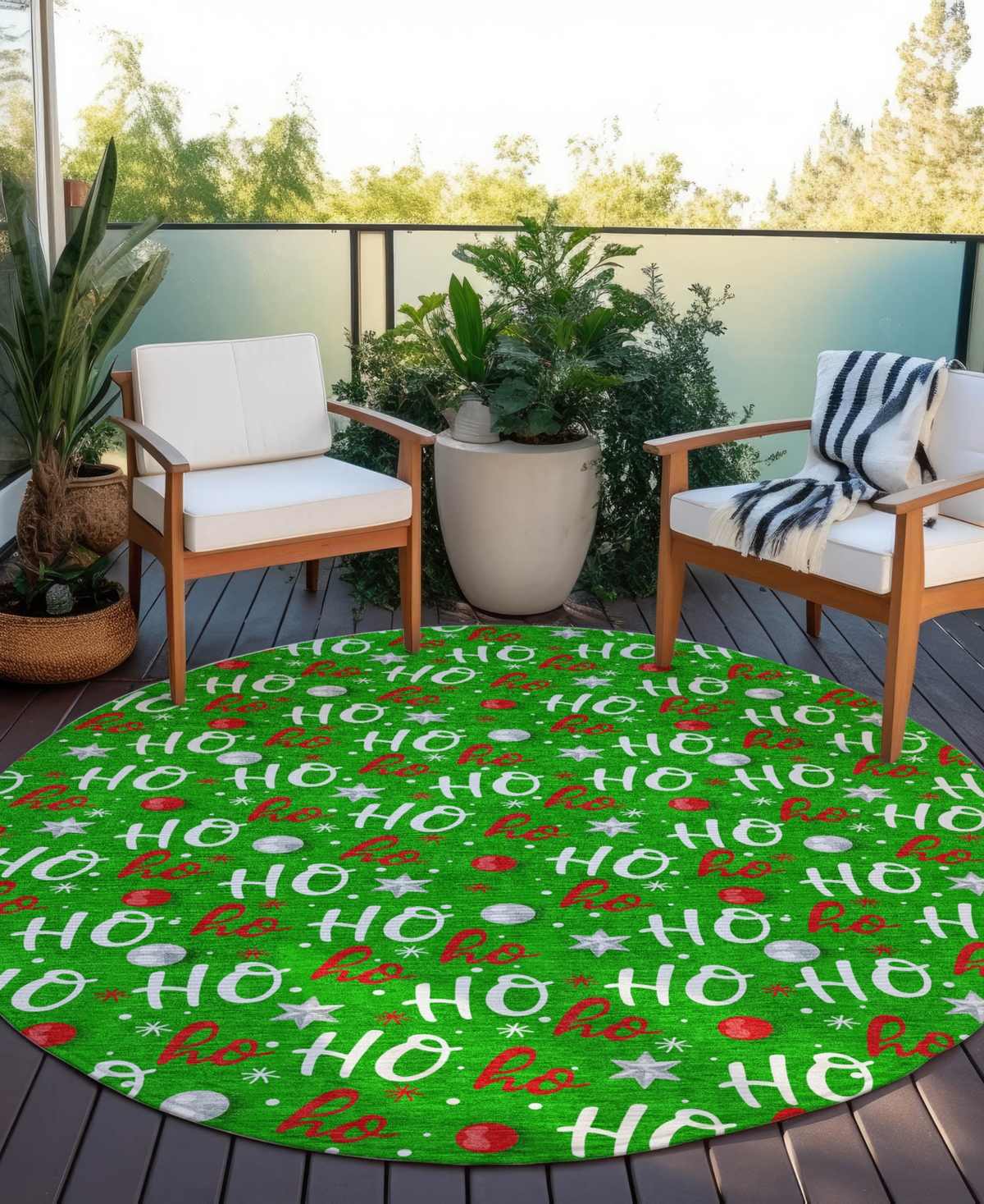 Addison Holiday Washable Indoor/outdoor Acn1810 8'x8' Round Area Rug In Green