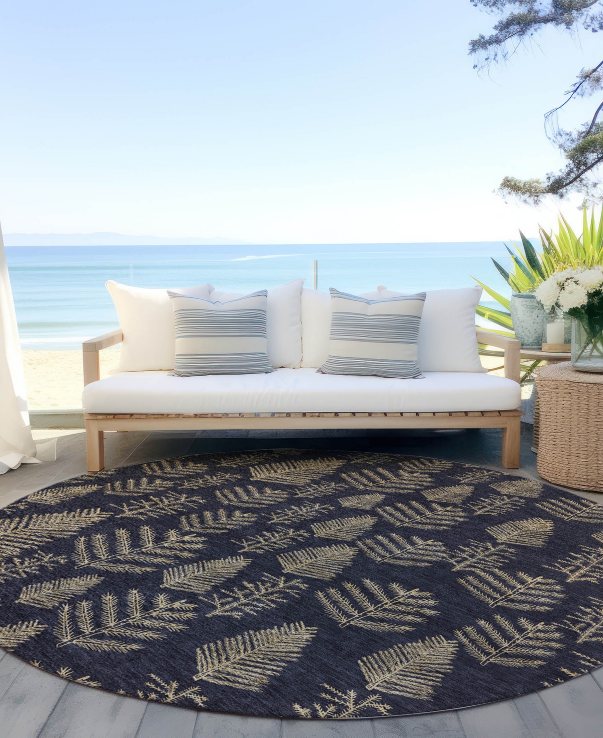 Addison Holiday Washable Indoor/outdoor Acn1813 8'x8' Round Area Rug In Black