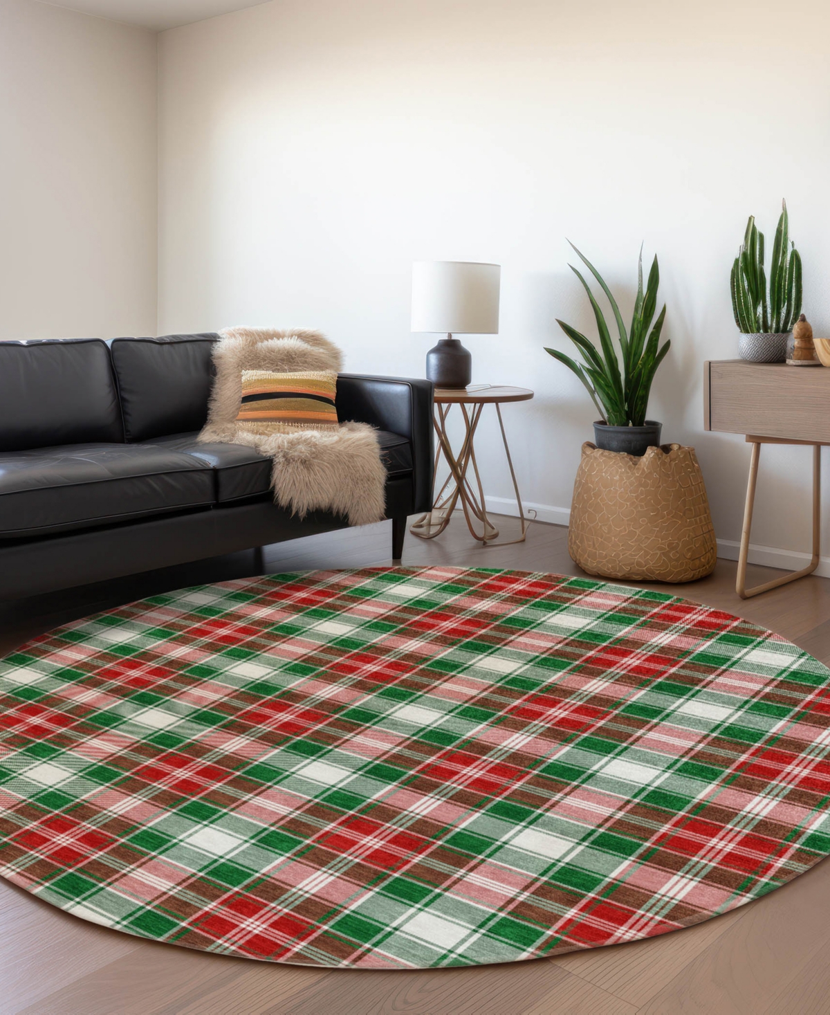 Addison Holiday Washable Indoor/outdoor Acn1817 8'x8' Round Area Rug In Green