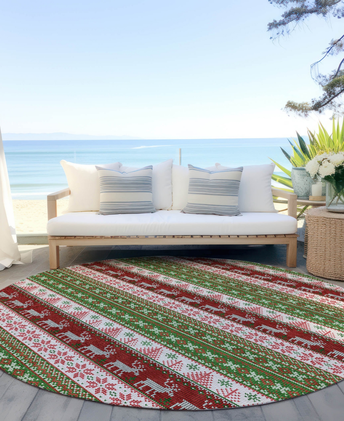 Addison Holiday Washable Indoor/Outdoor ACN1818 8'x8' Round Area Rug