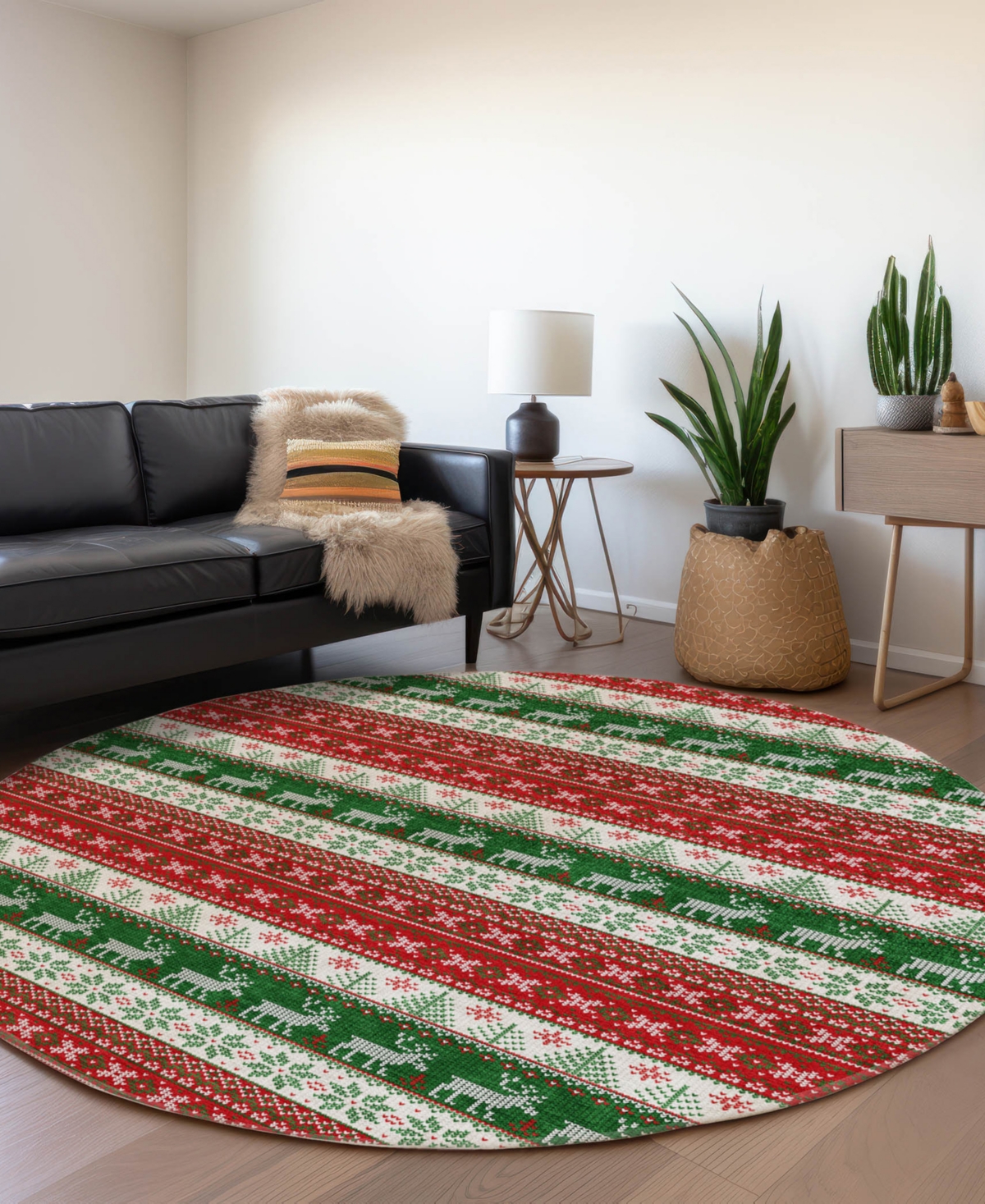 Addison Holiday Washable Indoor/outdoor Acn1818 8'x8' Round Area Rug In Red