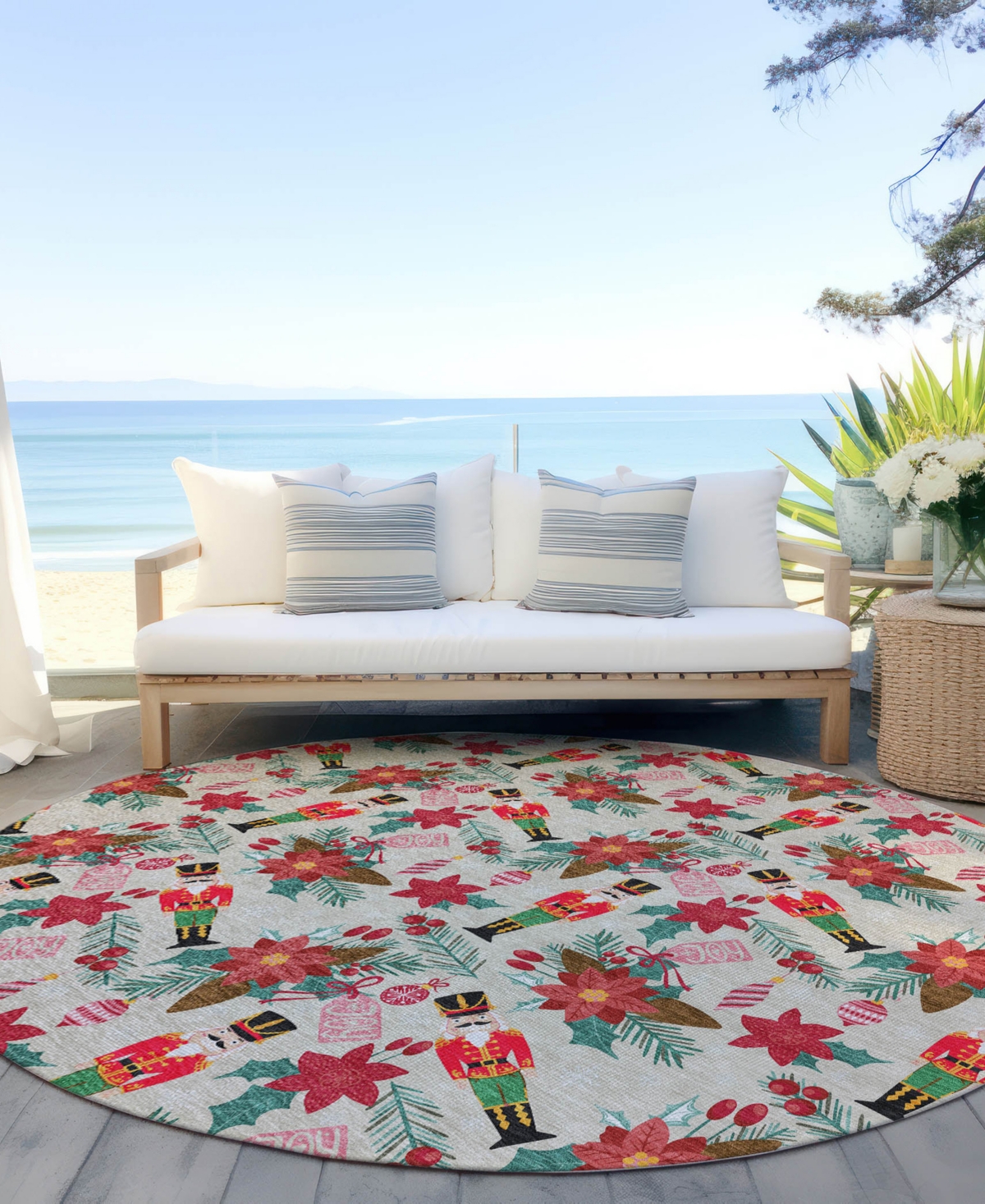 Addison Holiday Washable Indoor/outdoor Acn1822 8'x8' Round Area Rug In Brown