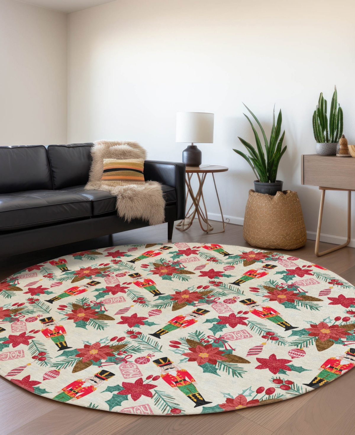 Addison Holiday Washable Indoor/outdoor Acn1822 8'x8' Round Area Rug In White