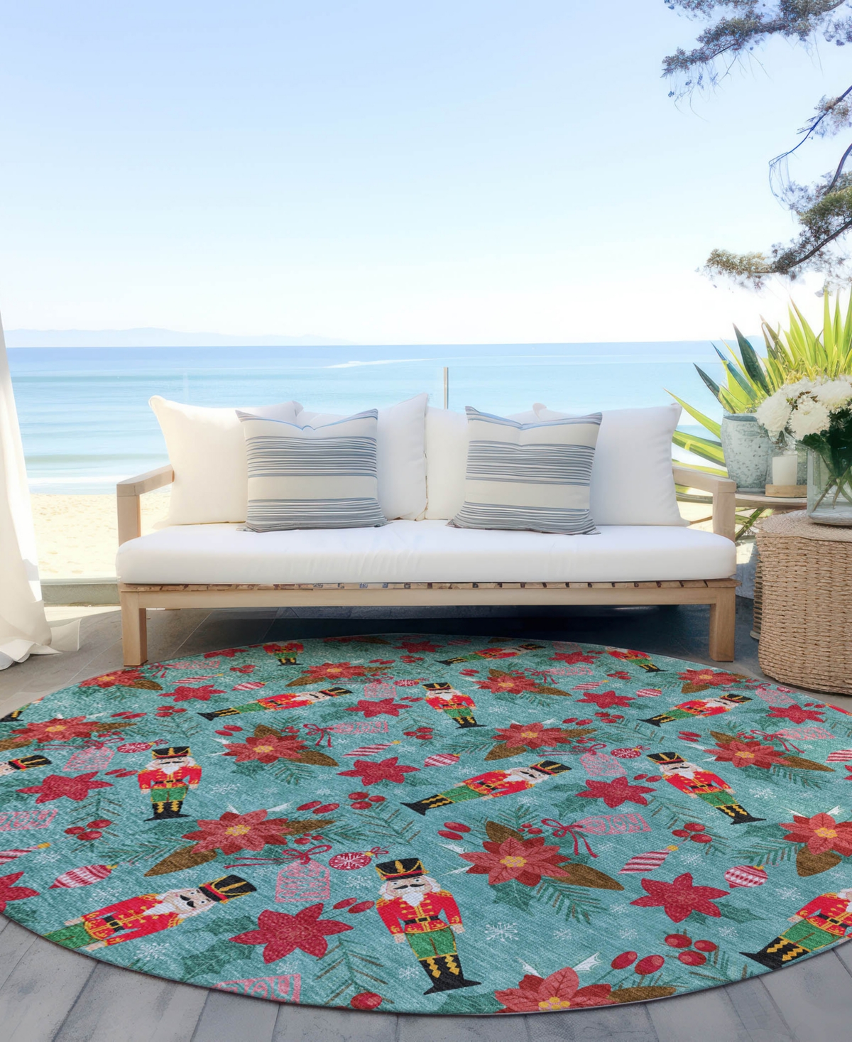 Addison Holiday Washable Indoor/outdoor Acn1822 8'x8' Round Area Rug In Blue