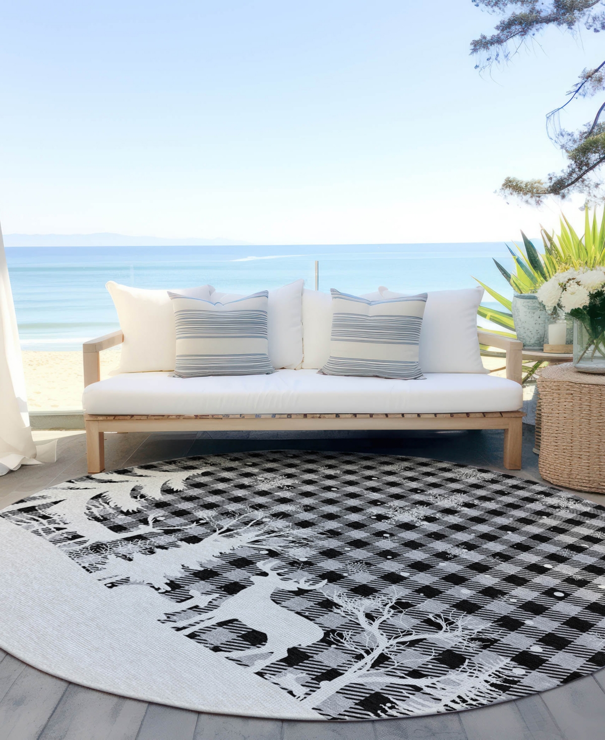 Addison Holiday Washable Indoor/outdoor Acn1824 8'x8' Round Area Rug In Gray