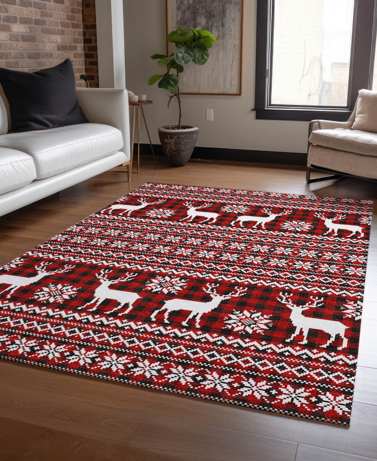 Addison Holiday Washable Indoor/outdoor Acn1820 9'x12' Area Rug In Red
