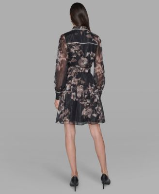 Women's Printed Crinkle Chiffon Collared Shirt Dress