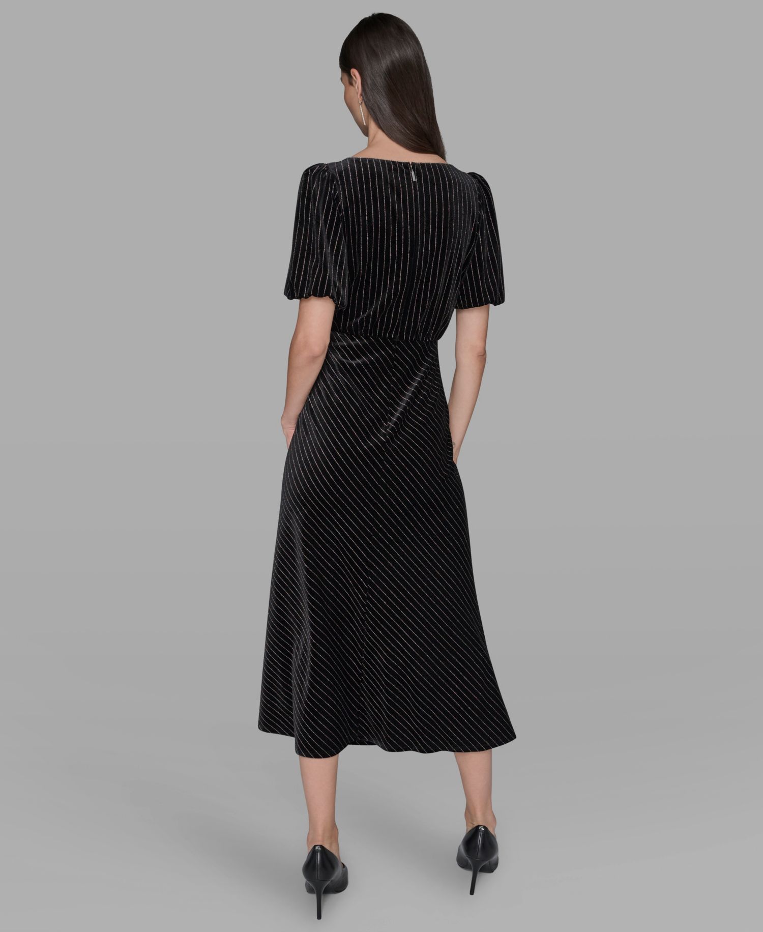 Women's Velvet Pinstripe Midi Dress