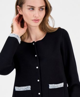 Women's Embellished Pearl-Trim Cardigan