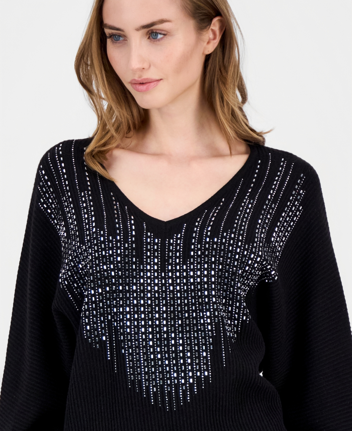 T Tahari Women's Embellished Dolman-sleeve Sweater In Black
