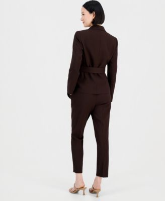 Women's Belted Asymmetrical Jacket & Slim-Fit Pantsuit Set