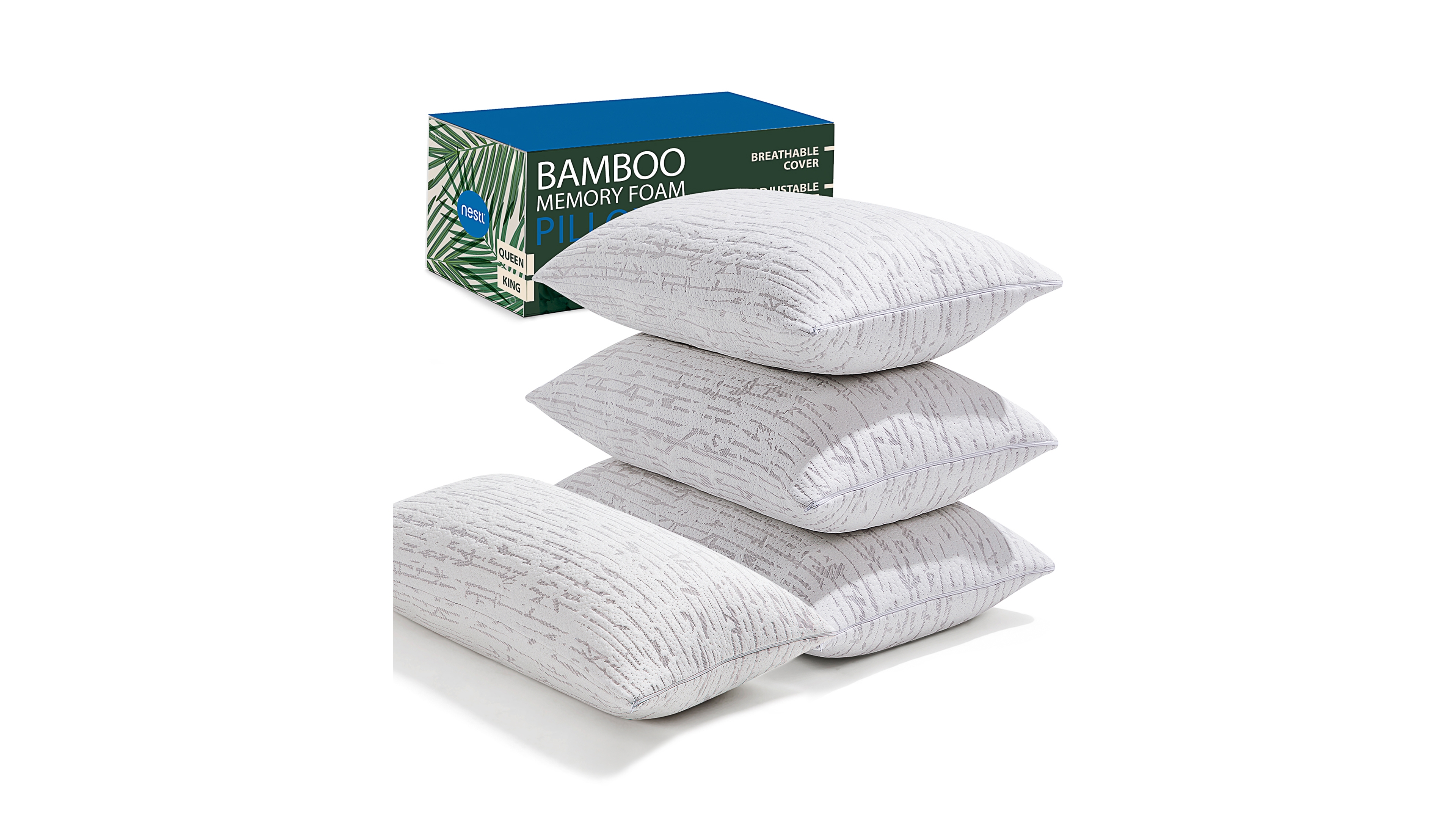 Nestl Adjustable Support Shredded Memory Foam 4-Pack Pillow, King