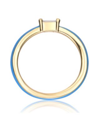 14k Gold Plated Cubic Zirconia Baguette Solitaire Colored Enamel Slim Stacking Ring