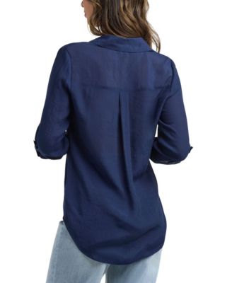 Junior's Gauzy Texture Collared Button Up Shirt