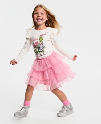 Girls' 2T-6X Long-Sleeve Top and Skirt, 2-Piece Set