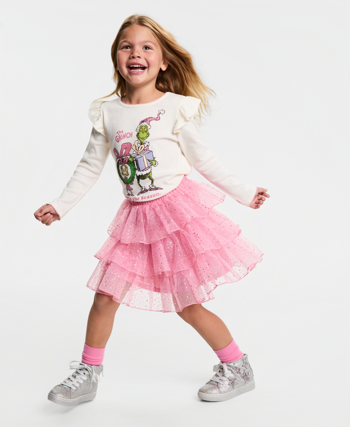 The Grinch Girls 2T-6X 2-Piece Long Sleeve Top and Skirt Set