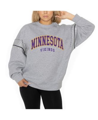 Gameday Couture - Women's Ash Minnesota Vikings Rhinestone Drop Shoulder Oversized Fleece Pullover Sweatshirt