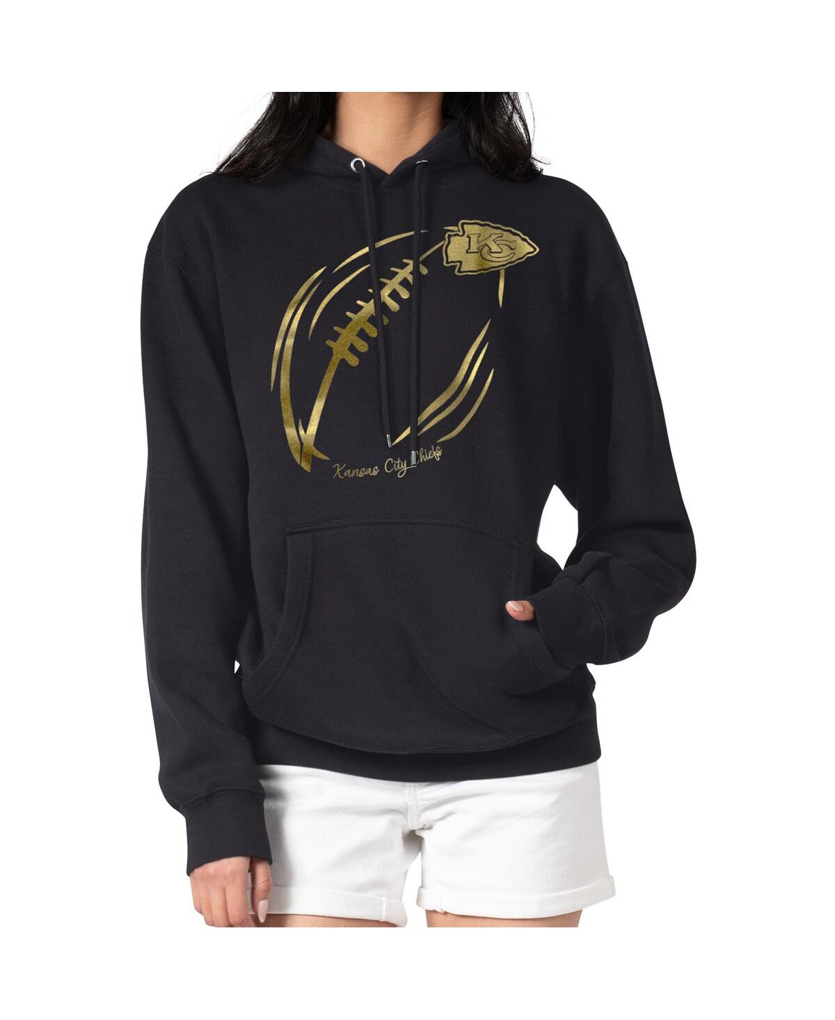 G-iii 4her By Carl Banks Women's Black/gold Kansas City Chiefs Metallic Print Football Sketch Fleece Pullover Hoodie In Multi