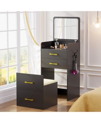 3-in-1 Vanity Desk with Flip Mirror, Glass Top, 3 Drawers