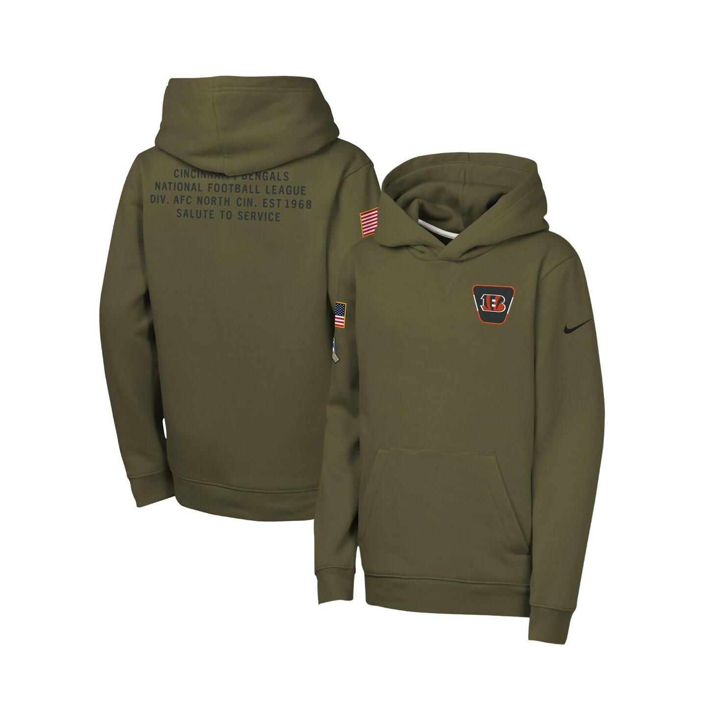 Детское худи Nike Olive Cincinnati Bengals 2025 Salute to Service Club Fleece — фото 1