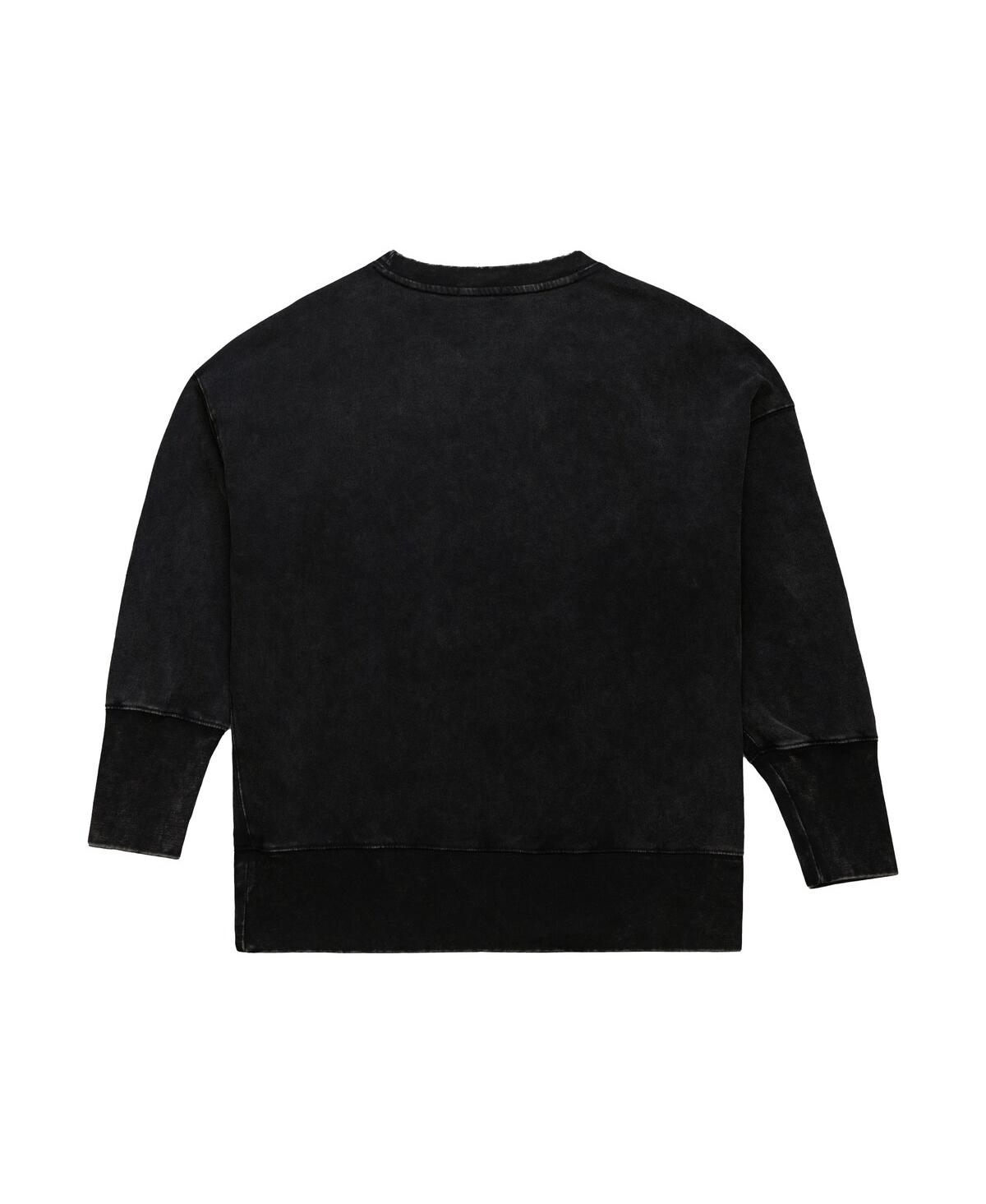 Mitchell & Ness Women's Black Detroit Lions Delineate Mineral Wash Crewneck Sweatshirt In Black