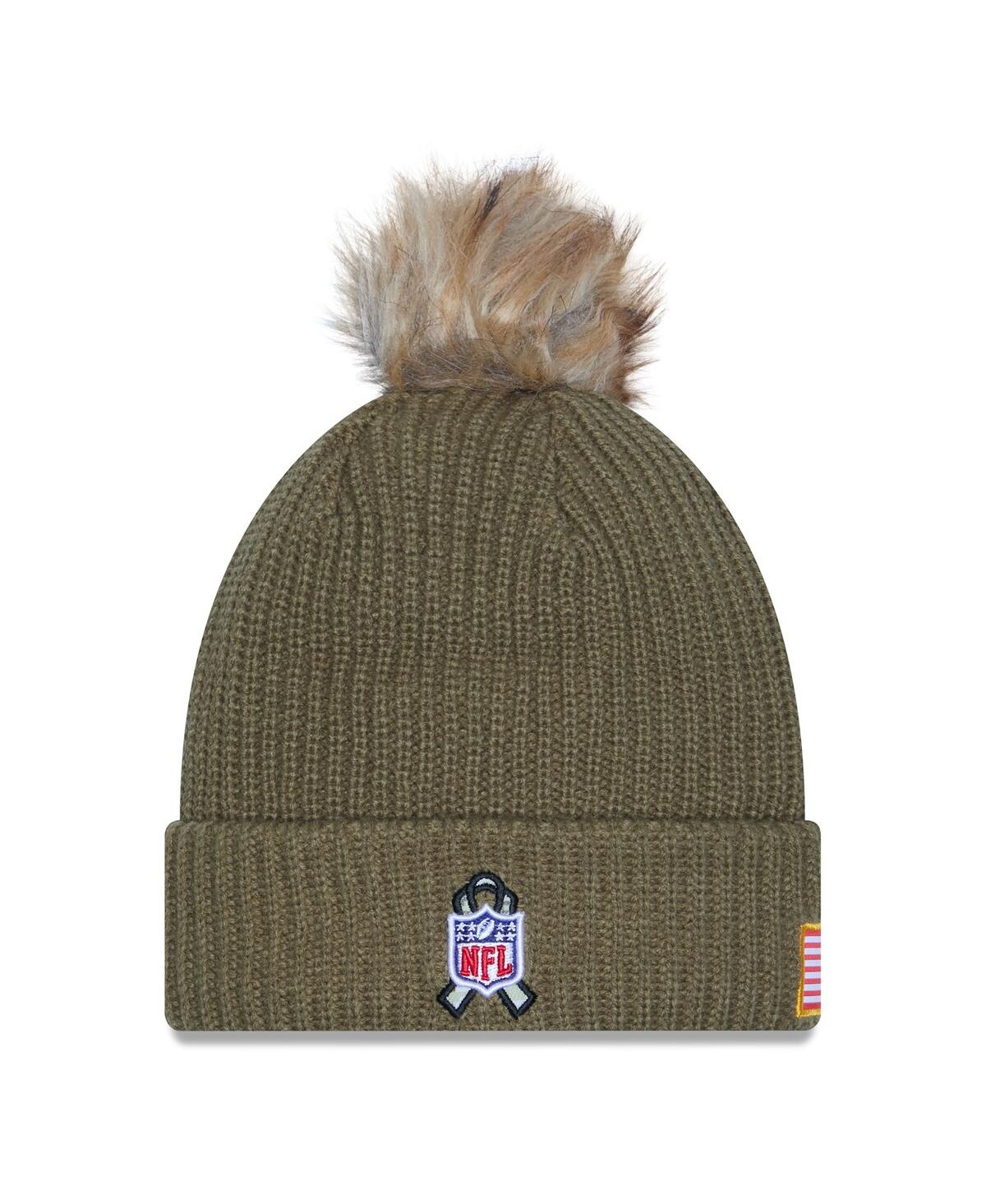 New Era Women's Dark Green Dallas Cowboys 2025 Salute To Service Cuffed Knit With Pom Hat In Green