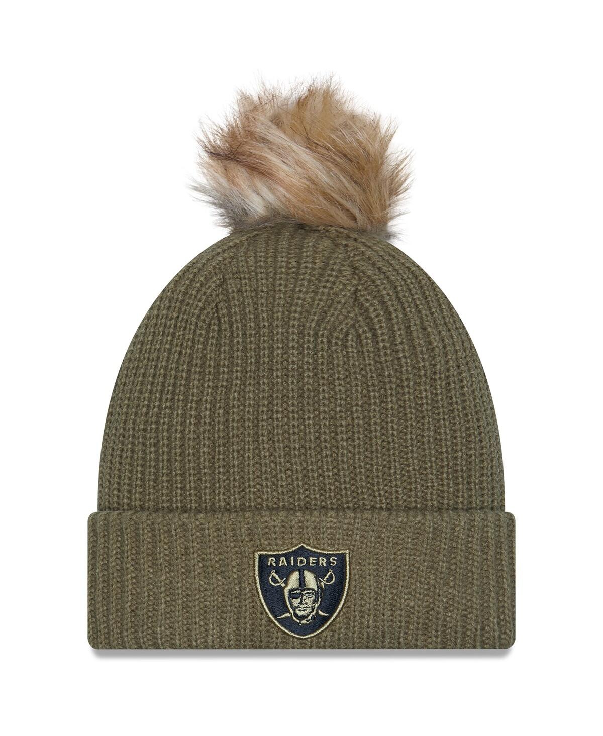 New Era Women's Dark Green Las Vegas Raiders 2025 Salute To Service Cuffed Knit With Pom Hat