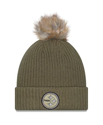 New Era - Women's Dark Green Pittsburgh Steelers 2025 Salute to Service Cuffed Knit with Pom Hat