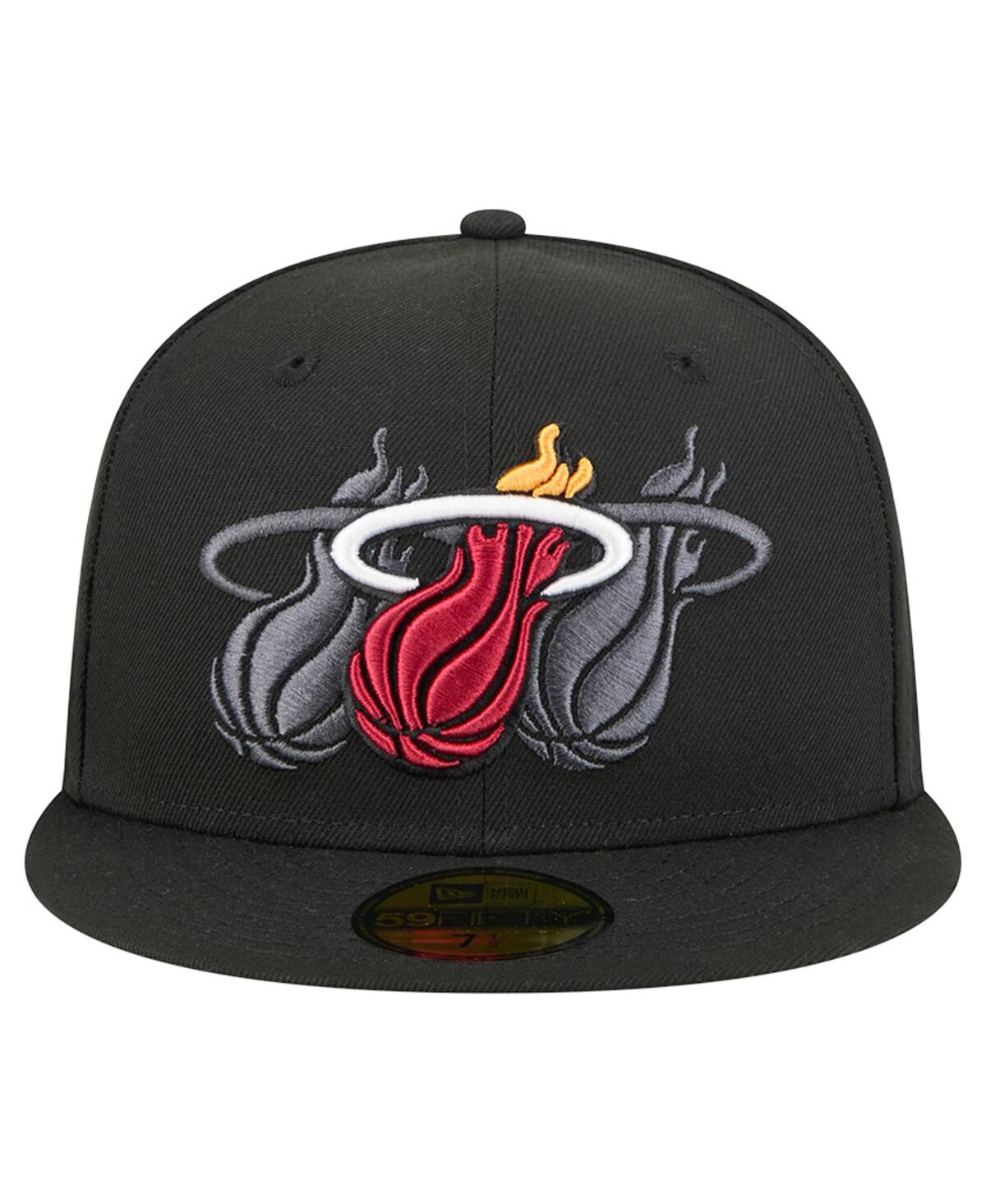 New Era Men'sâ Black Miami Heat Tri-hit 59fifty Fitted Hat In Black