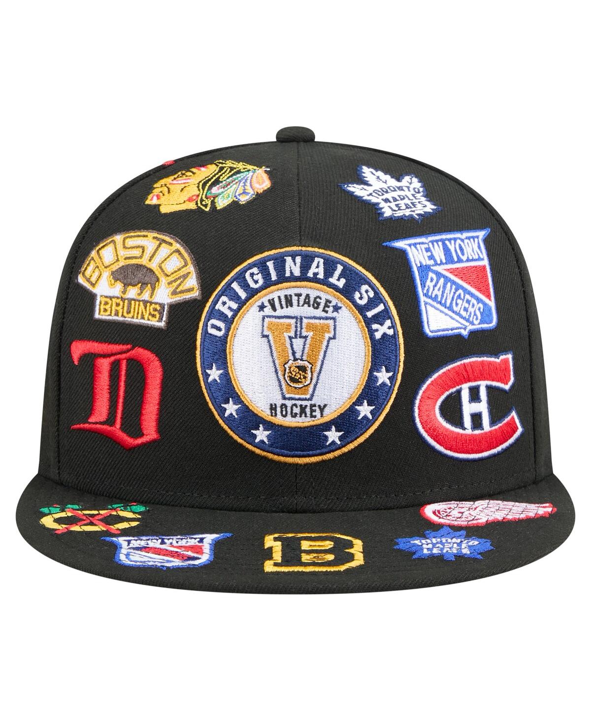 New Era Men'sâ Black Original 6 Allover Logos 9fifty Snapback Hat In Black