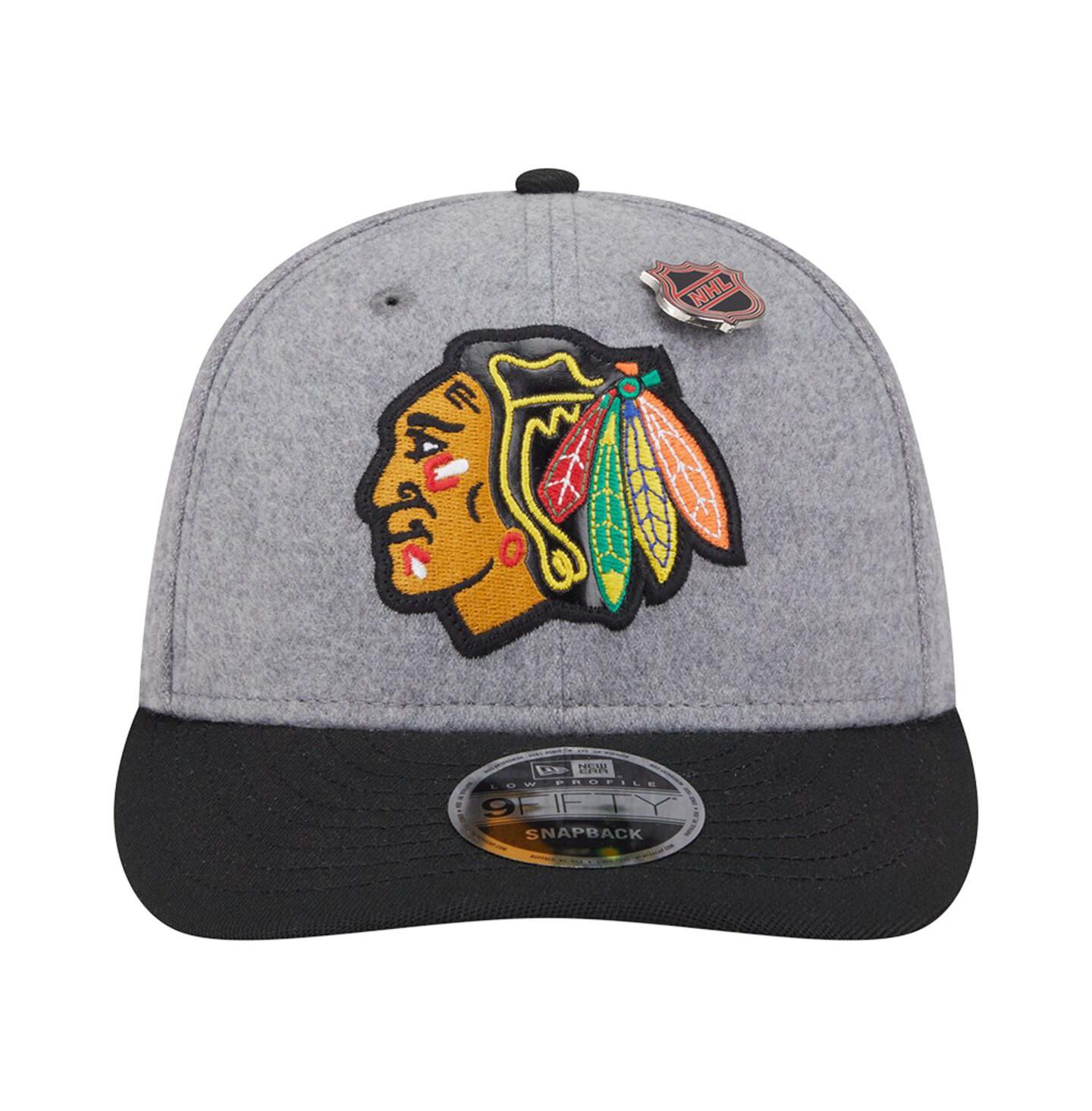 Мужская кепка New Era Gray/Black Chicago Blackhawks Wool Pin Low Profile 9FIFTY Snapback Hat — фото 5
