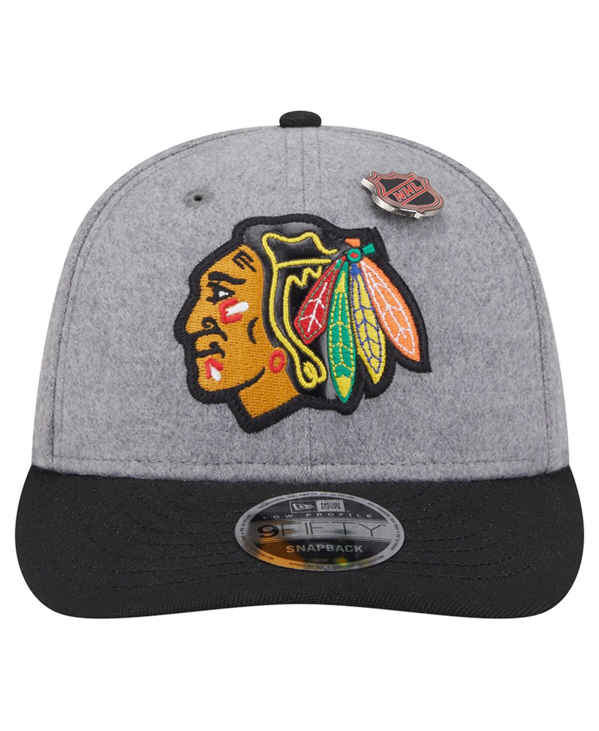 New Era Men'sâ Gray/black Chicago Blackhawks Wool Pin Low Profile 9fifty Snapback Hat In Gray