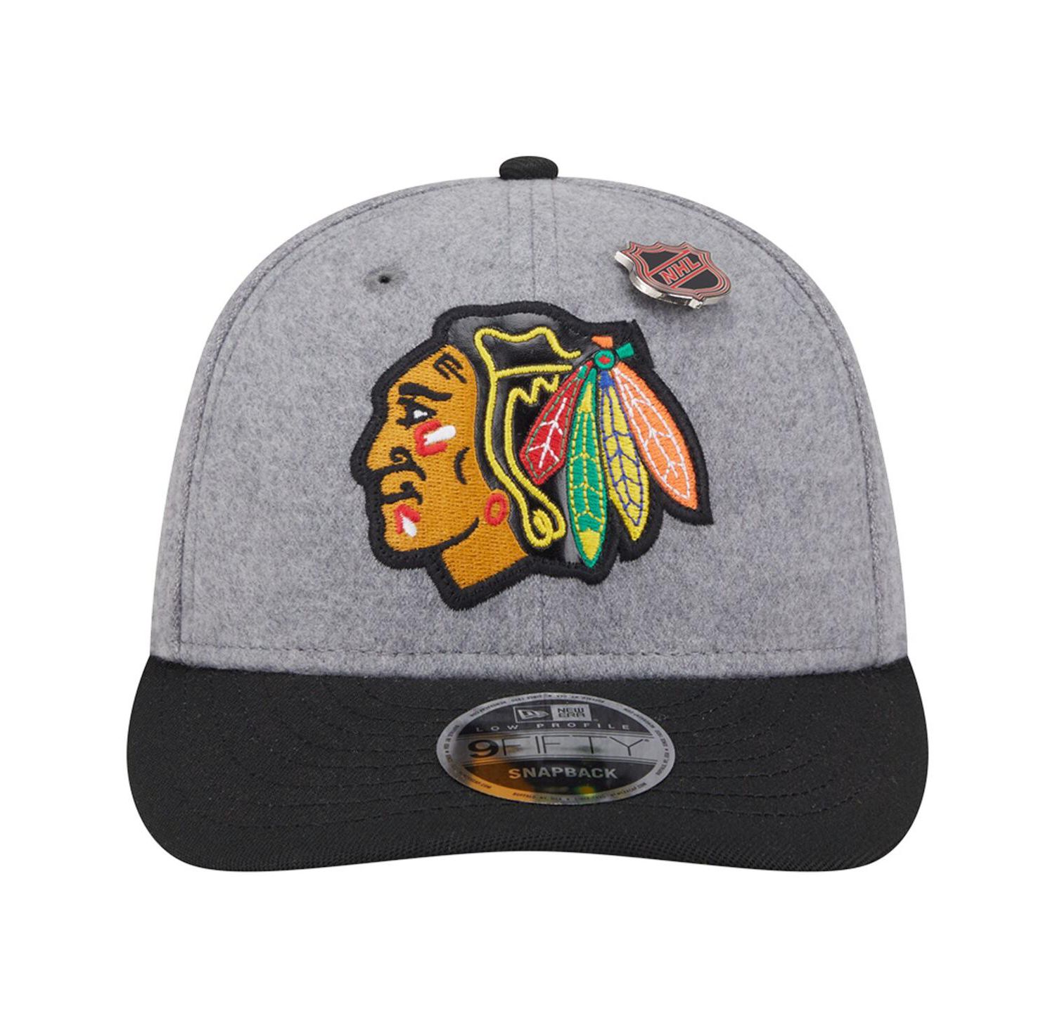 Men's Gray/Black Chicago Blackhawks Wool Pin Low Profile 9FIFTY Snapback Hat