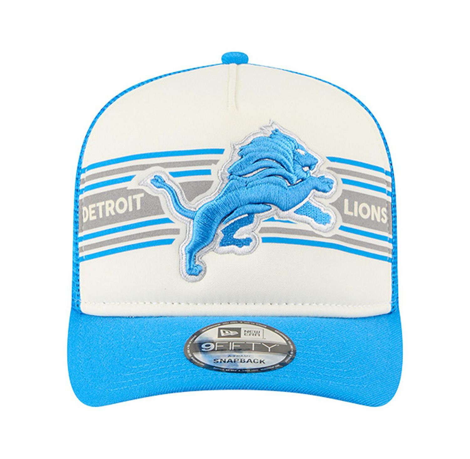 Men's Cream/Blue Detroit Lions Banner A-Frame 9FIFTY Trucker Snapback Hat