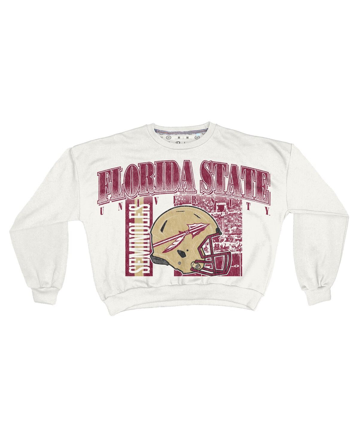Pressbox Women's White Florida State Seminoles Oversized Janice Retro Waist-length Sweatshirt In White
