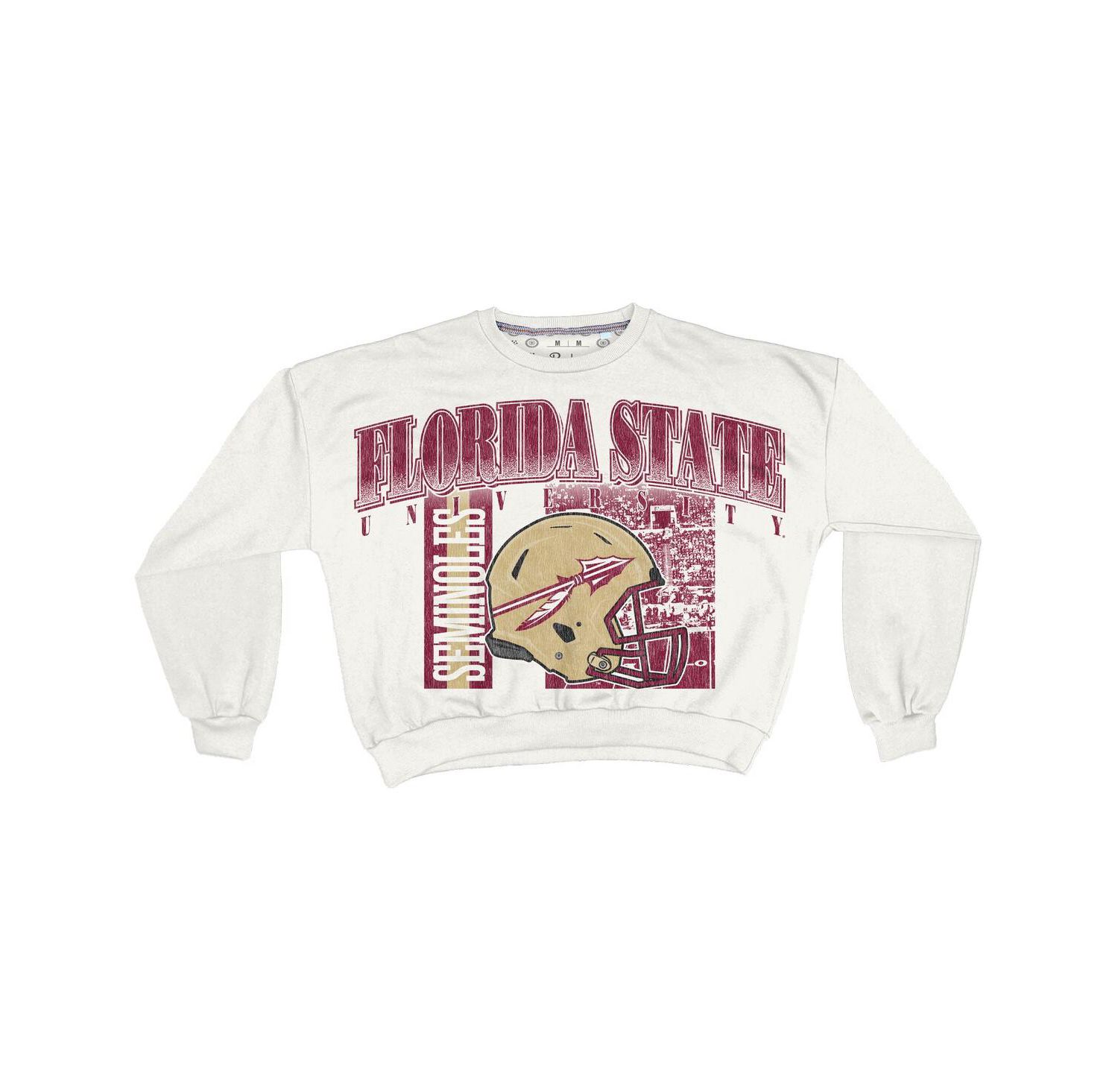 Women's White Florida State Seminoles Oversized Janice Retro Waist-Length Sweatshirt