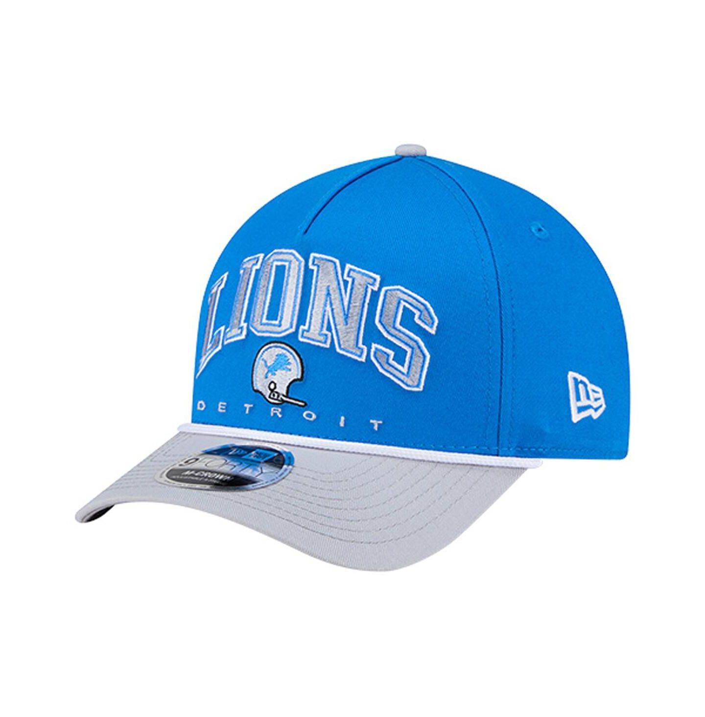 Мужская кепка New Era Blue Detroit Lions Throwback Arch 9FORTY A-Frame Adjustable Hat — фото 1
