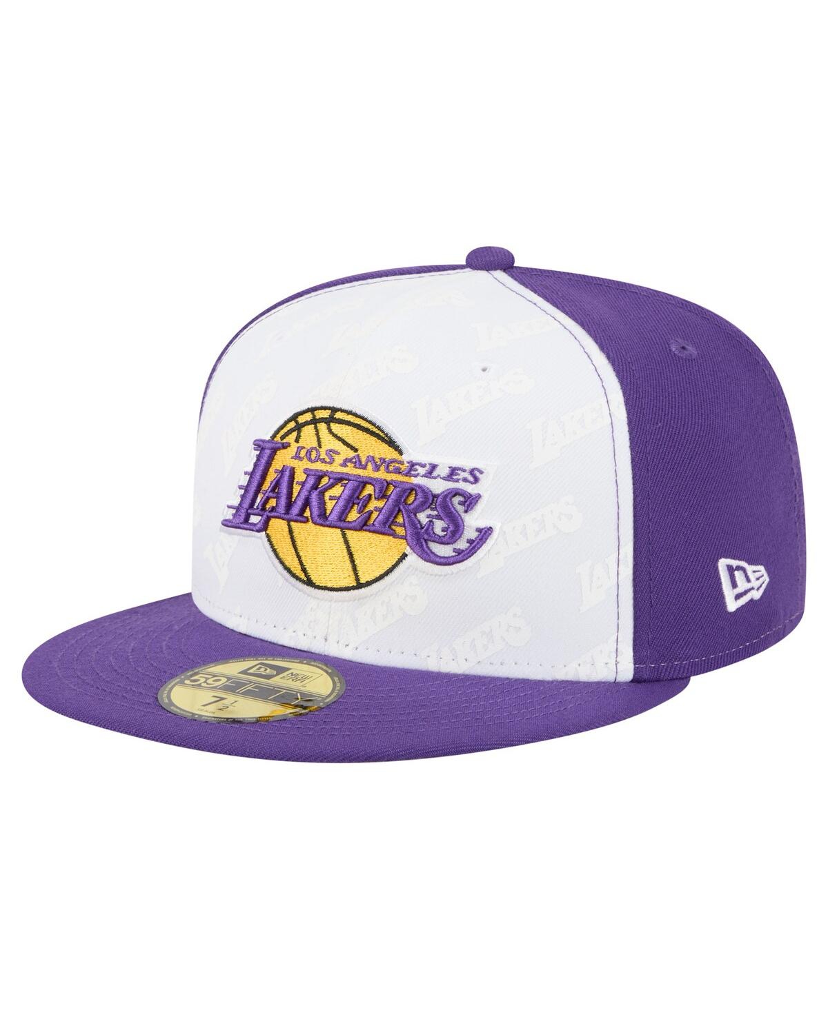 New Era Men's White/purple Los Angeles Lakers Repeat 59fifty Fitted Hat In White