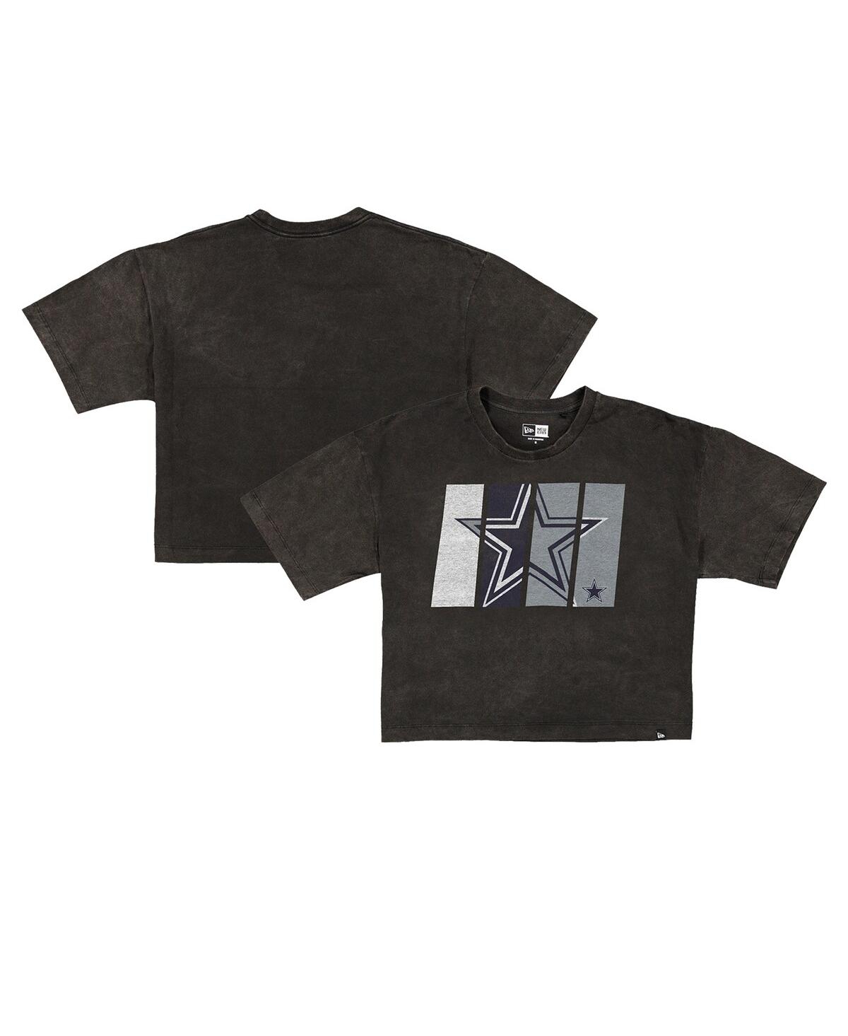 New Era Women's Black Dallas Cowboys Boxy Cropped Sport Night Mineral Wash T-shirt In Multi