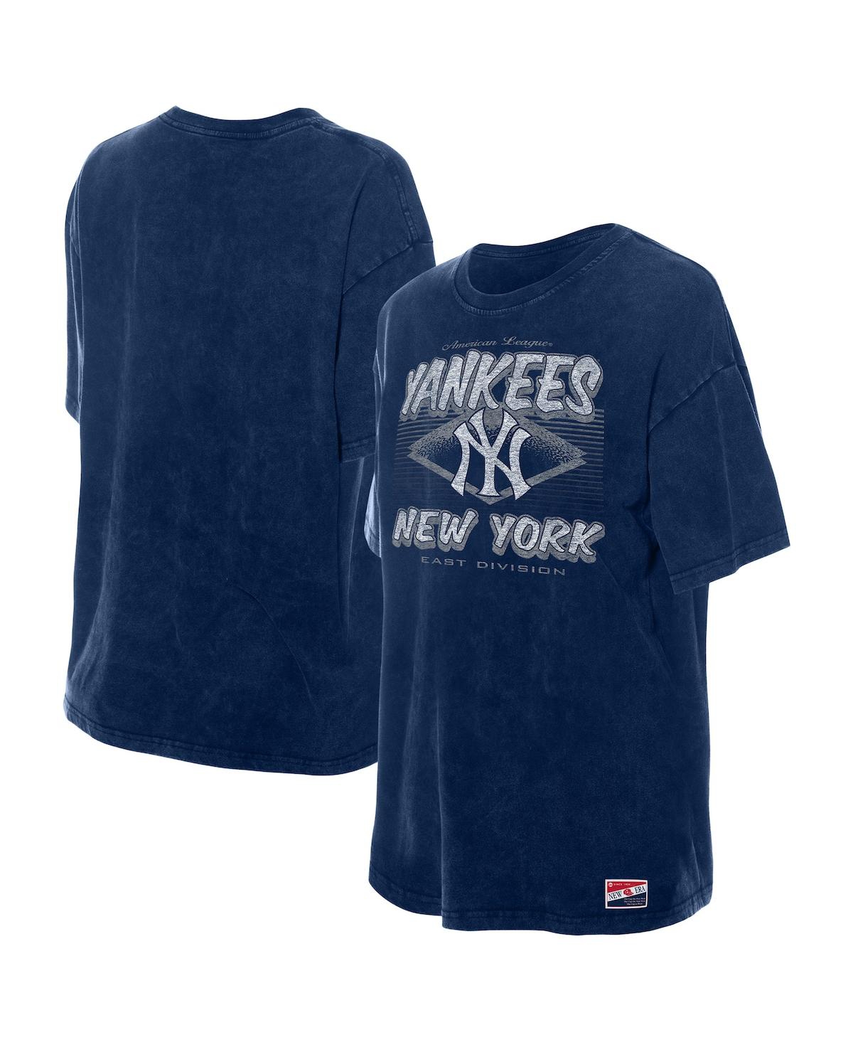 New Era Women's Navy New York Yankees Mineral Wash Oversized T-shirt In Blue