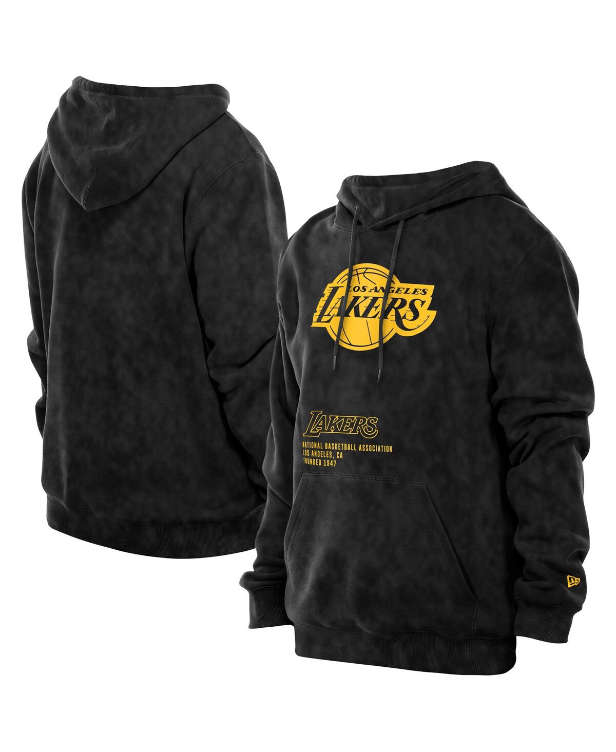 New Era Men's Black Los Angeles Lakers Sport Night Mineral Wash Pullover Hoodie In Black