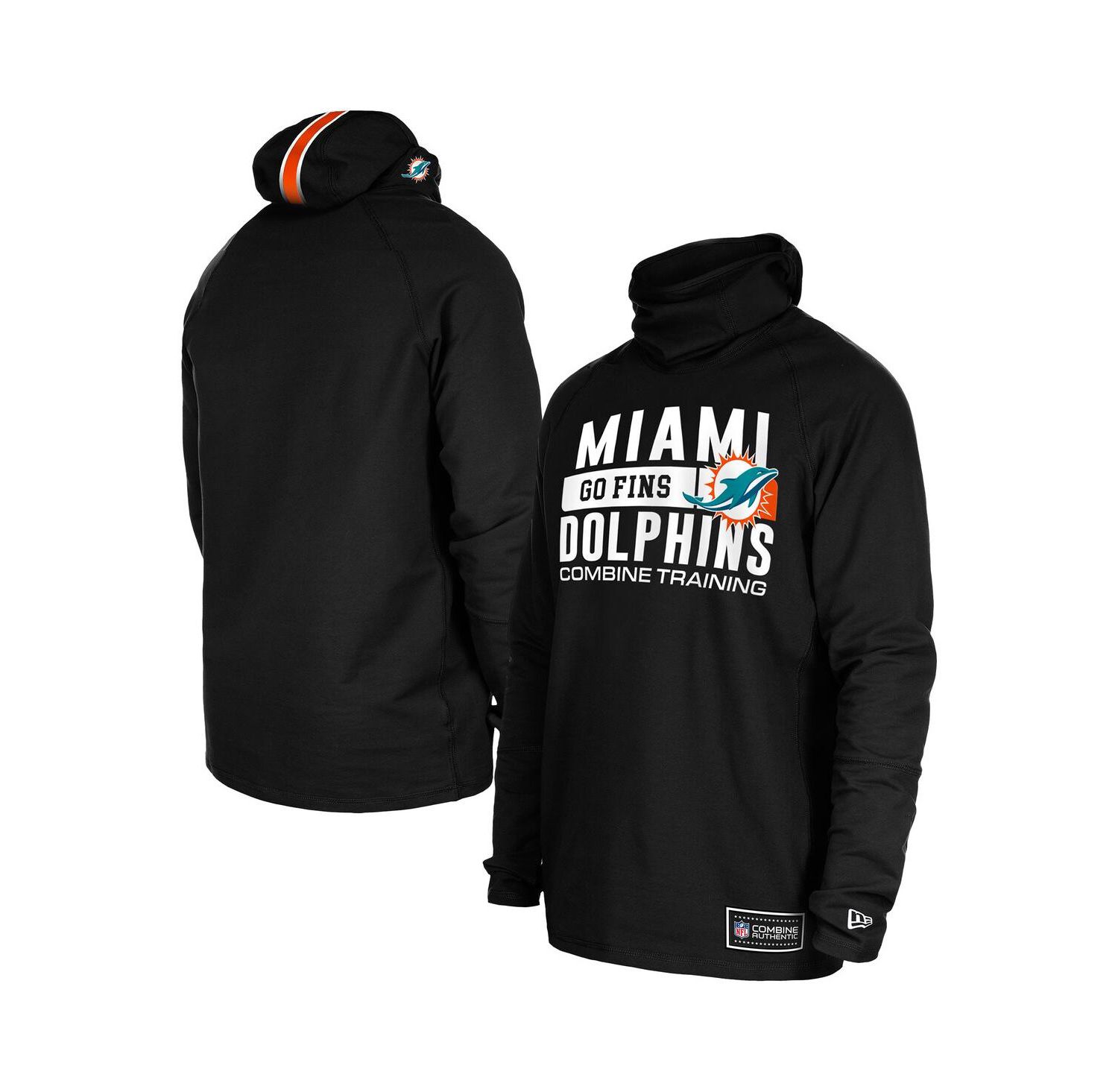 Men's Black Miami Dolphins Functional Fandom Balaclava Helmet Stripe Tri-Blend Hoodie