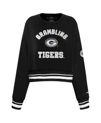 Women's Black Grambling Tigers Cultivated-Pearl Cropped Pullover Sweatshirt