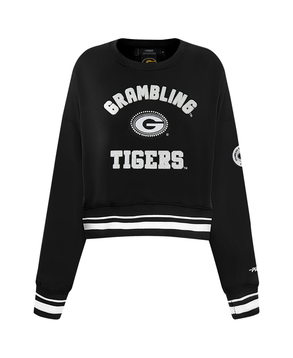 Pro Standard Women's Black Grambling Tigers Cultivated-pearl Cropped Pullover Sweatshirt In Black