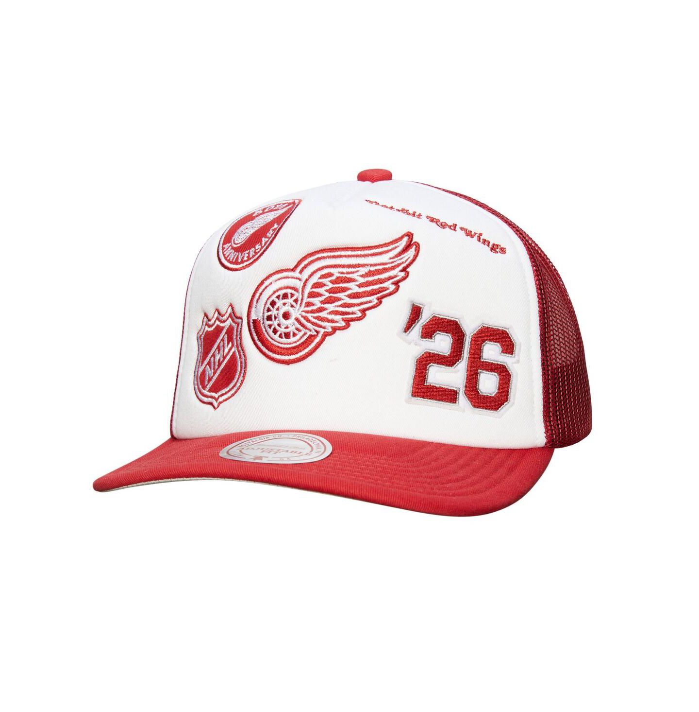 Мужская кепка Mitchell & Ness White/Red Detroit Red Wings Gridlock Trucker Adjustable Hat — фото 1